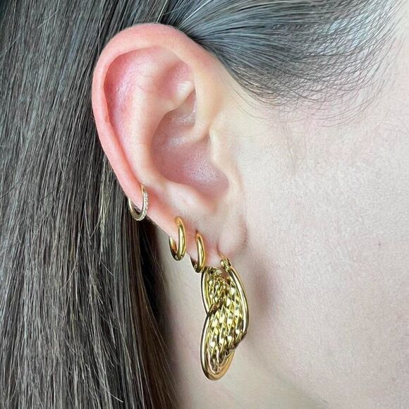 New! “Vivienne” Gold Textured Hoop Earrings - Picture 3 of 4
